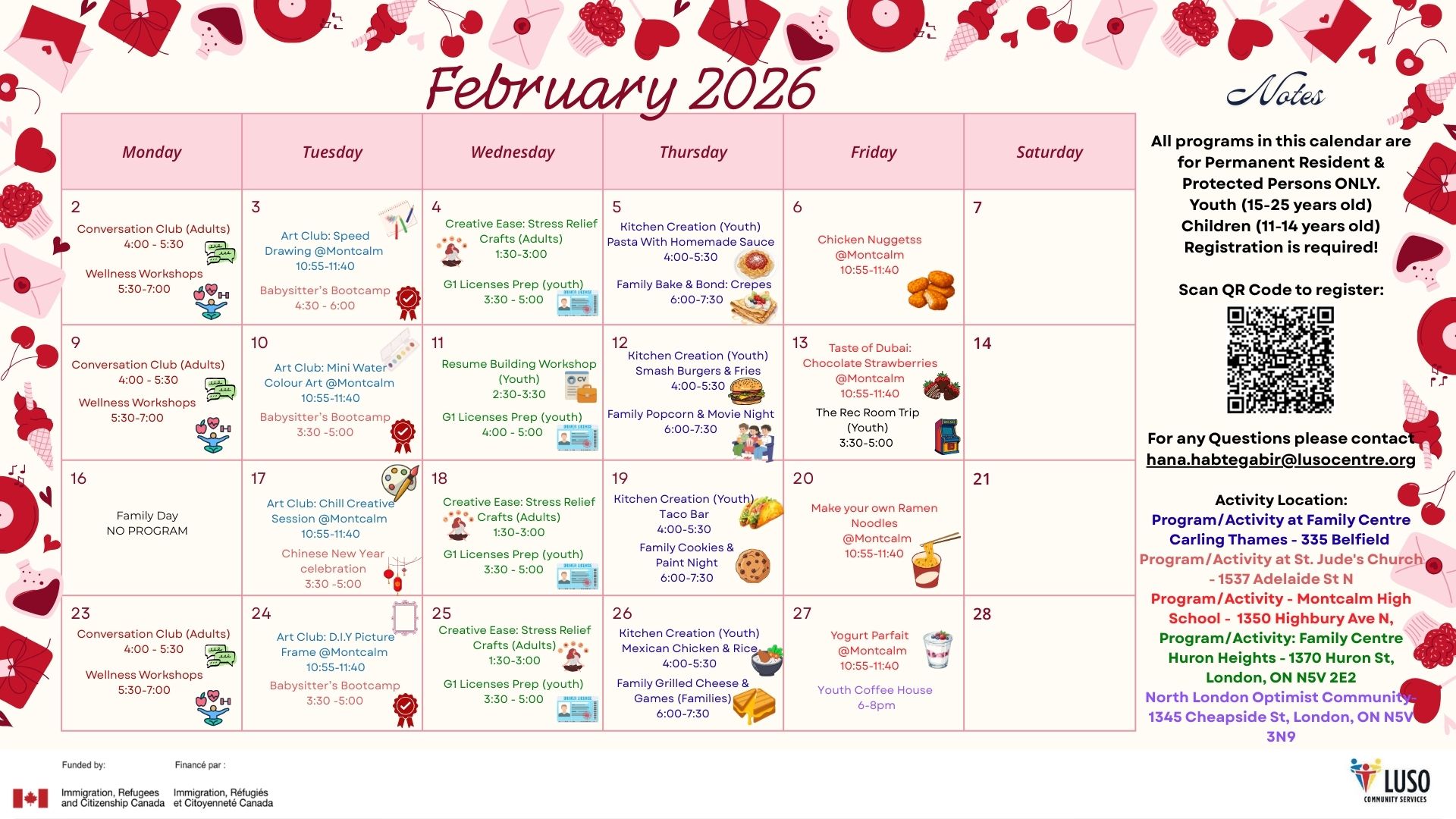 calendar of monthly activities
