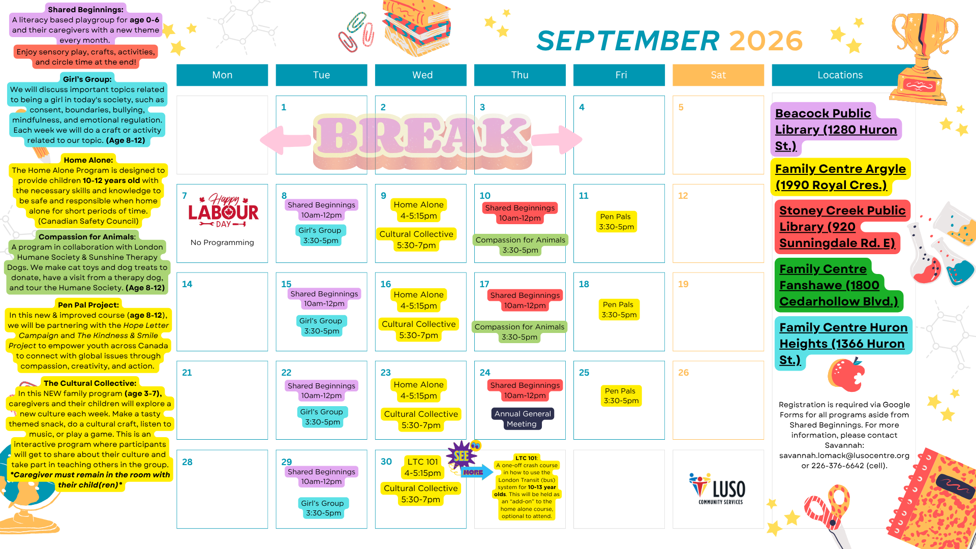 literacy program calendar