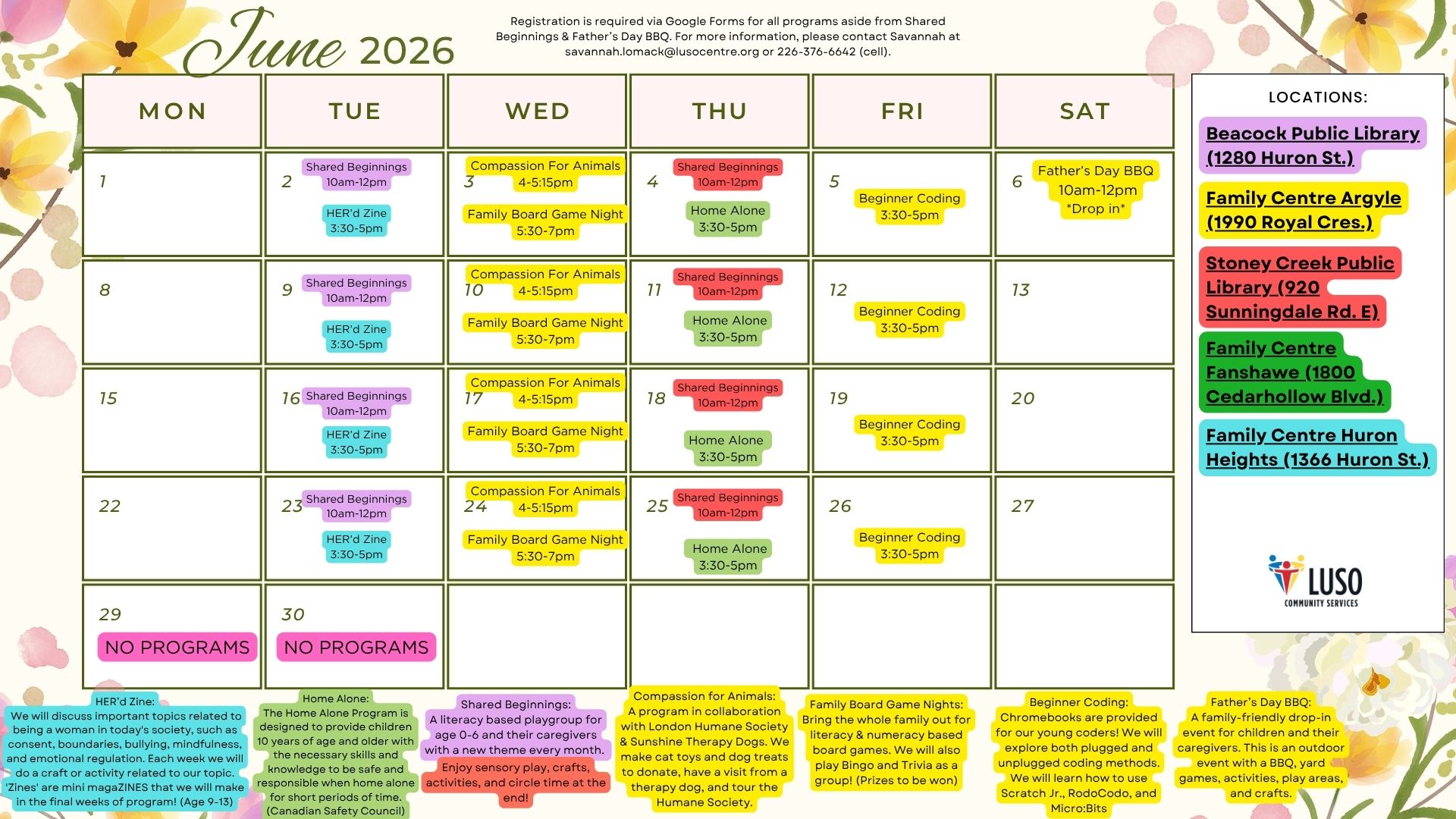 literacy calendar of events