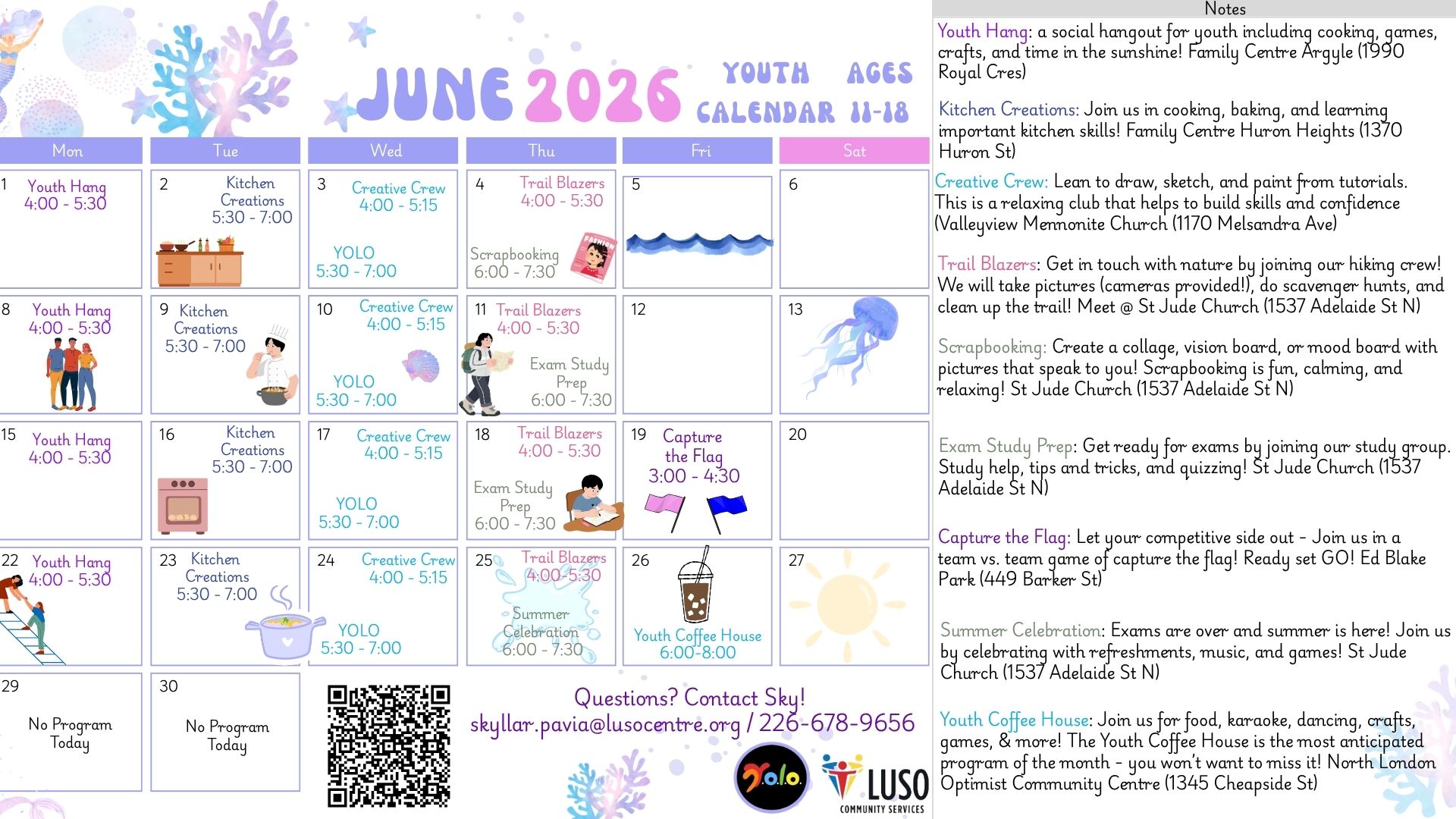 youth calendar of activities