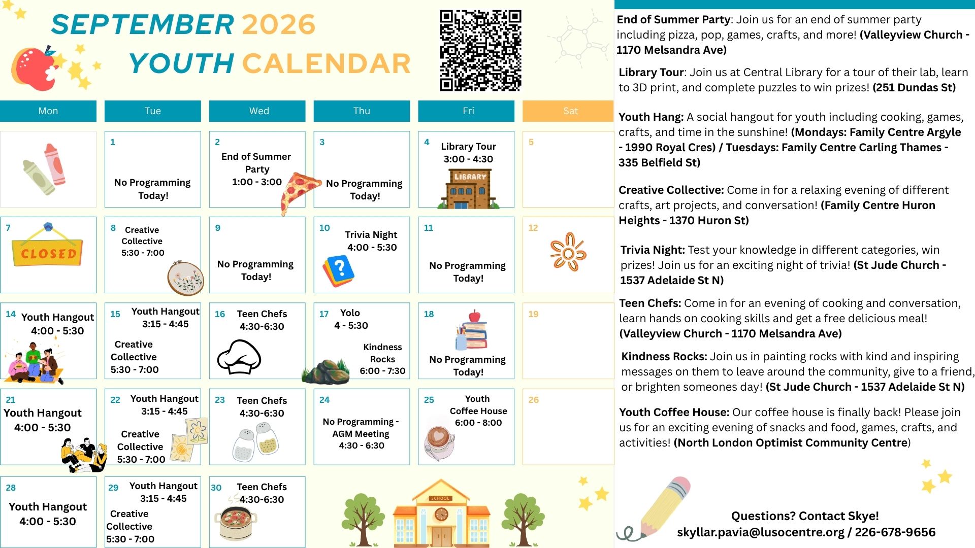 youth calendar of activities