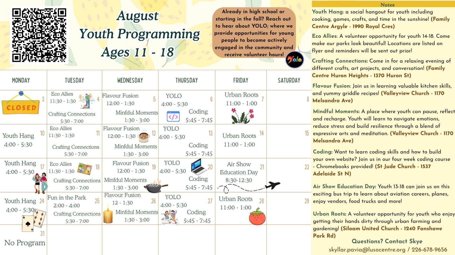 youth calendar of activities