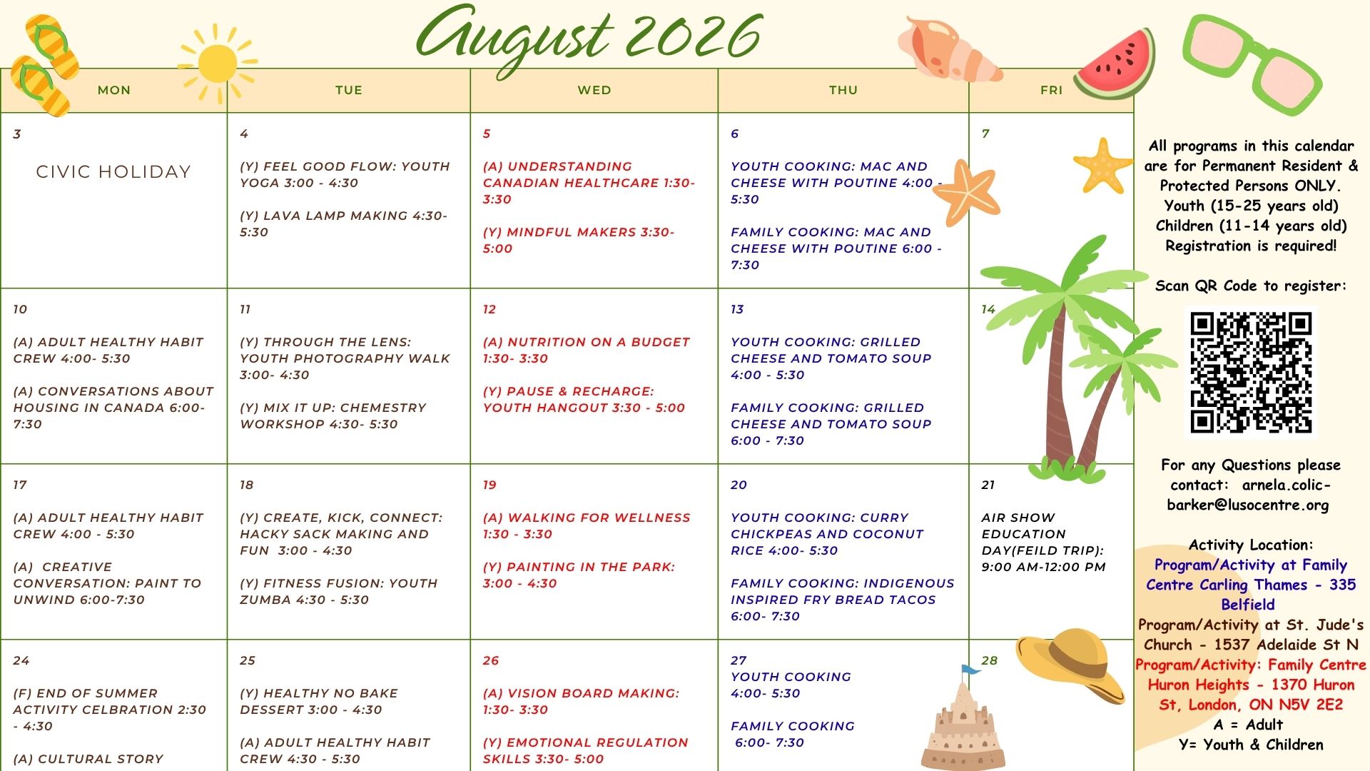 August activity calendar