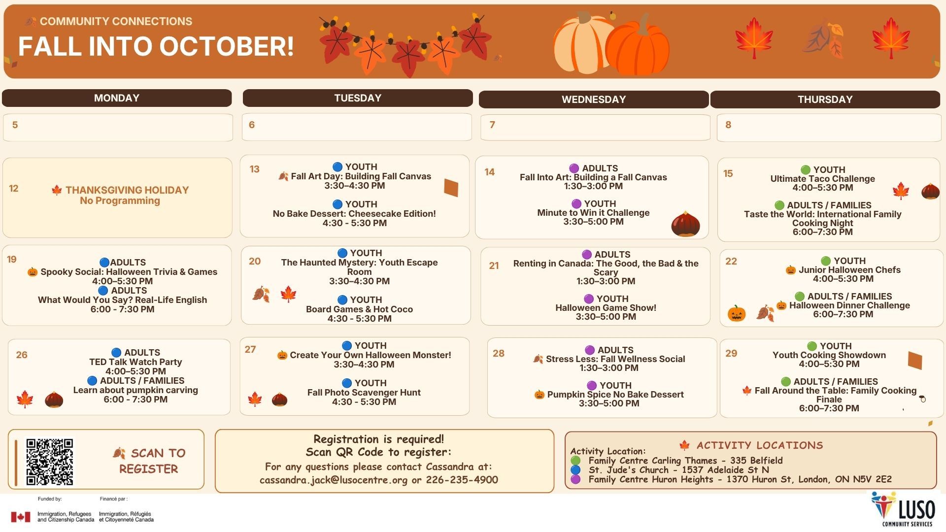 activities calendar for October